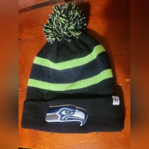 47 Seahawks Black and Green Beanie with Pom-Pom